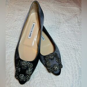 Manolo Blahnik Hangisi Satin GREY flats